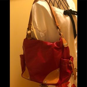 NICOLI RED LEATHER TOTE BAG NWT